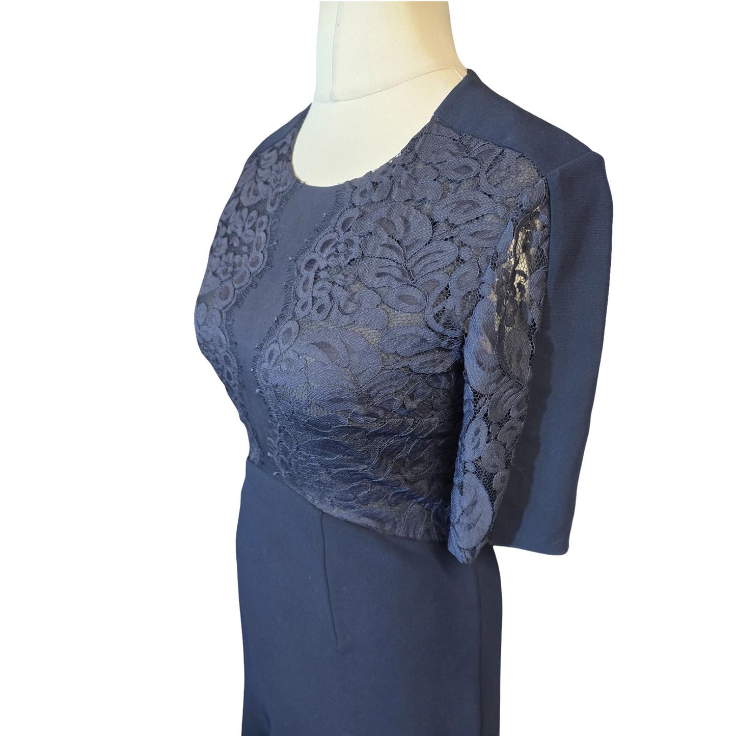 Whistles Navy Lace Fit & Flare Midi Dress – Size 10