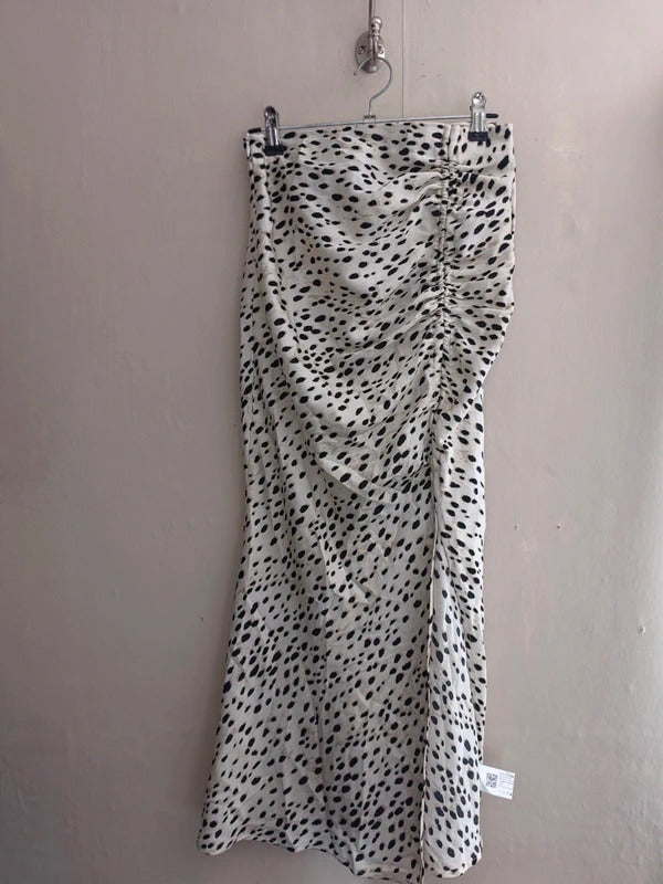 Cider Cream & Black Animal Print Ruched Front Slit Midi Dress  XS Size 6 NWT