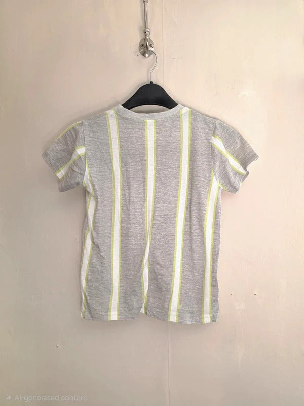 Urban Outlaws Boys Grey Marl Lime Green & White Striped "Legend" T-Shirt Age 6-7 Years