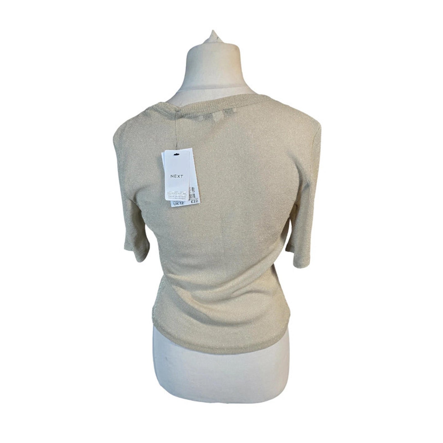 Next Gold Glitter Knit Top Size 12 Short Sleeve Round Neck New