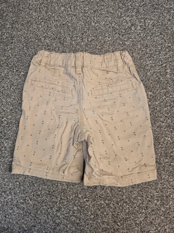 Primark Boys Beige Printed Chino Shorts Elasticated Side Waist Age 2-3 Years