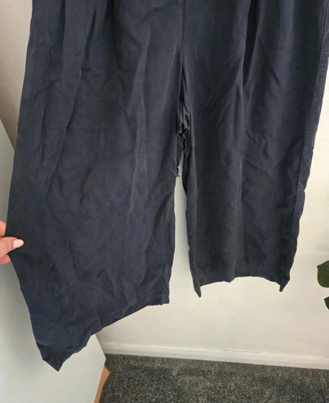 Laura Ashley Navy Tencel High Waisted Cropped Flared Trousers Size 10
