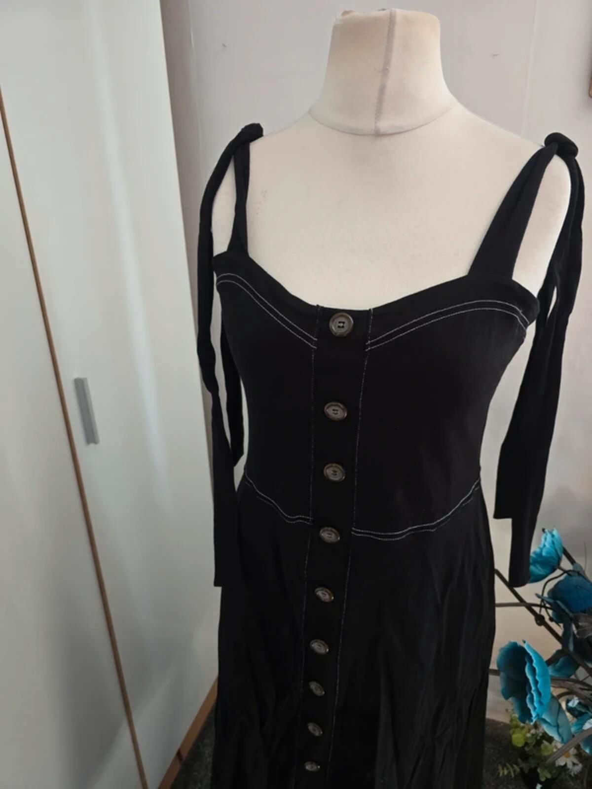 ASOS Black Embroidered Cotton Midi Dress NWT Size 12