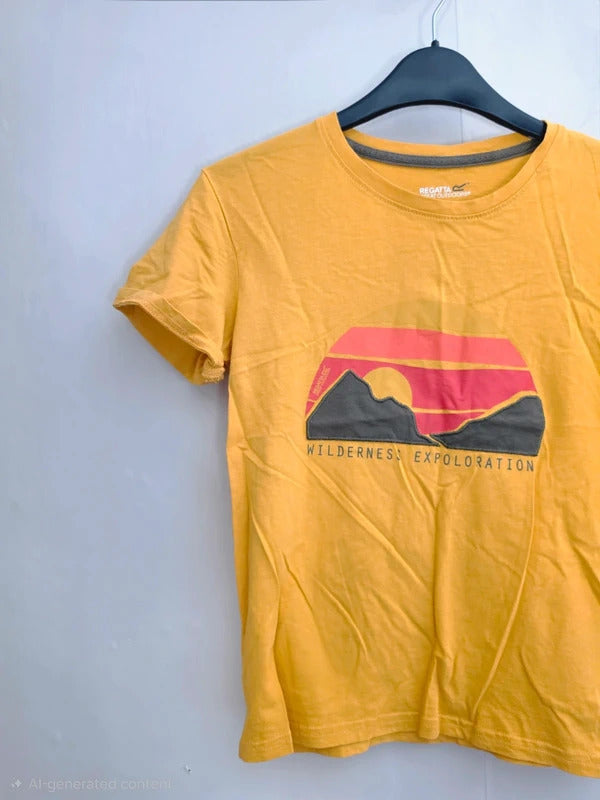 Regatta Great Outdoors Boys Mustard Yellow Sunset Mountain Graphic T-Shirt Age 9-10 Years