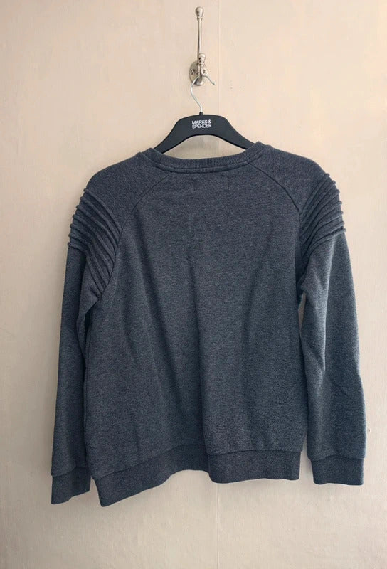 Firetrap Men's Charcoal Grey Ribbed-Shoulder Knitted Jumper Size Medium