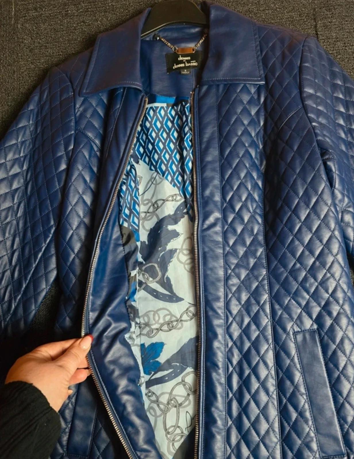 Dennis Basso blue quilted leather jacket small size 8/10