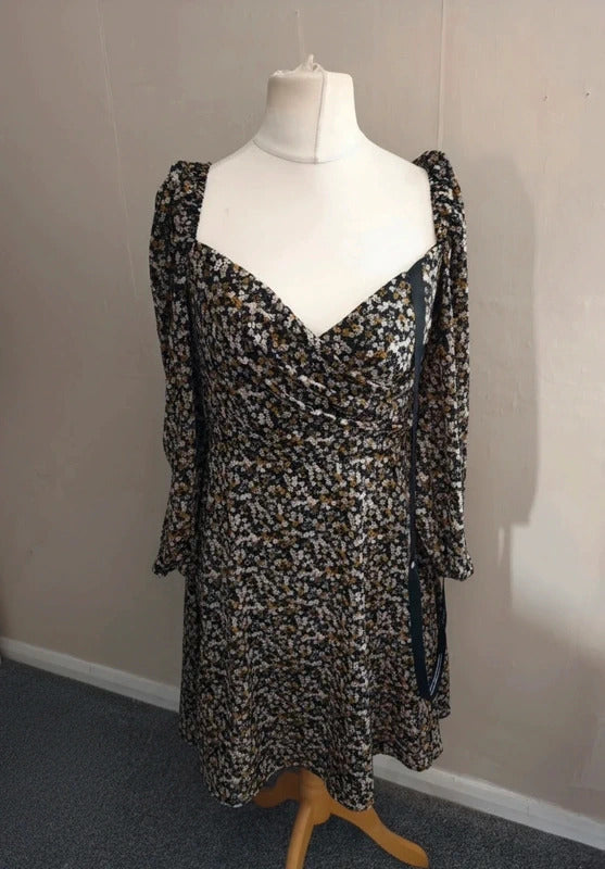 Anotherlook Black & Beige Off The Shoulder Flared KneeLength Dress Size 12 (NWT)