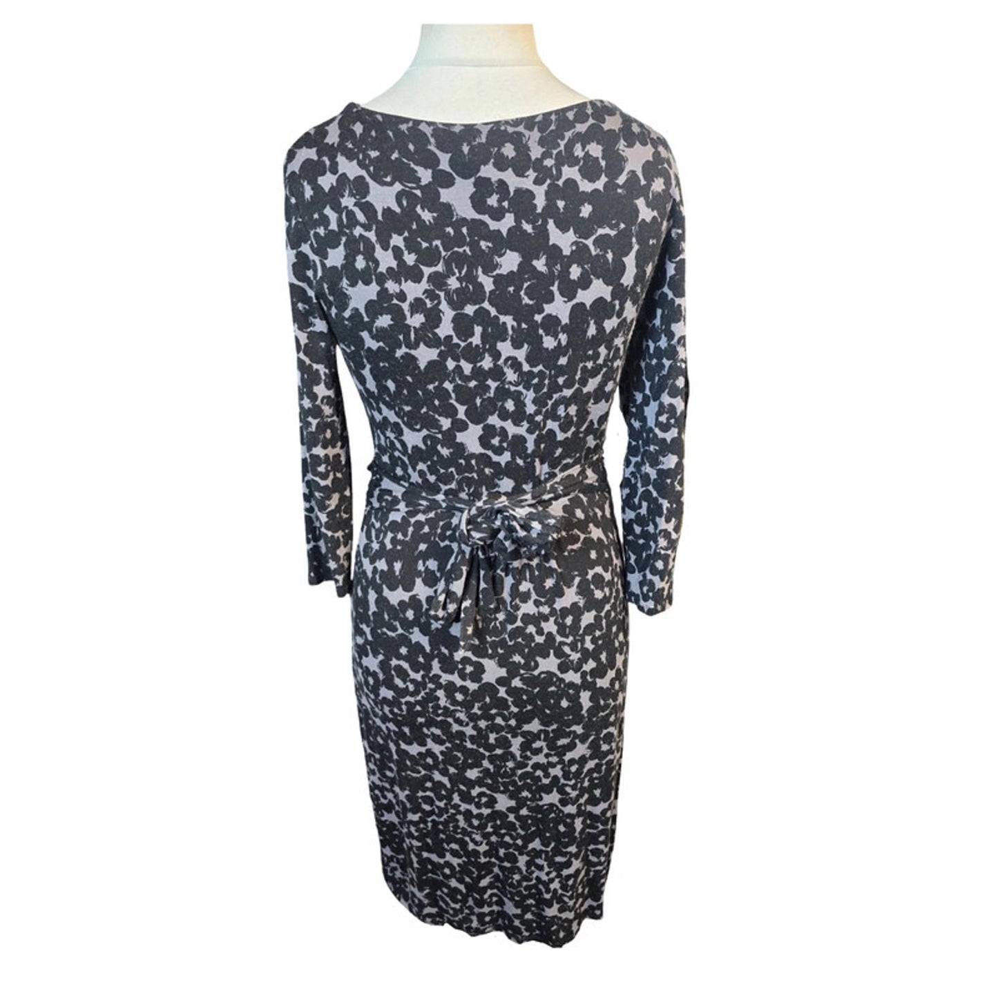 Monsoon Floral Wrap Midi Dress Black & Grey Size 12 Bodycon Smart Causal