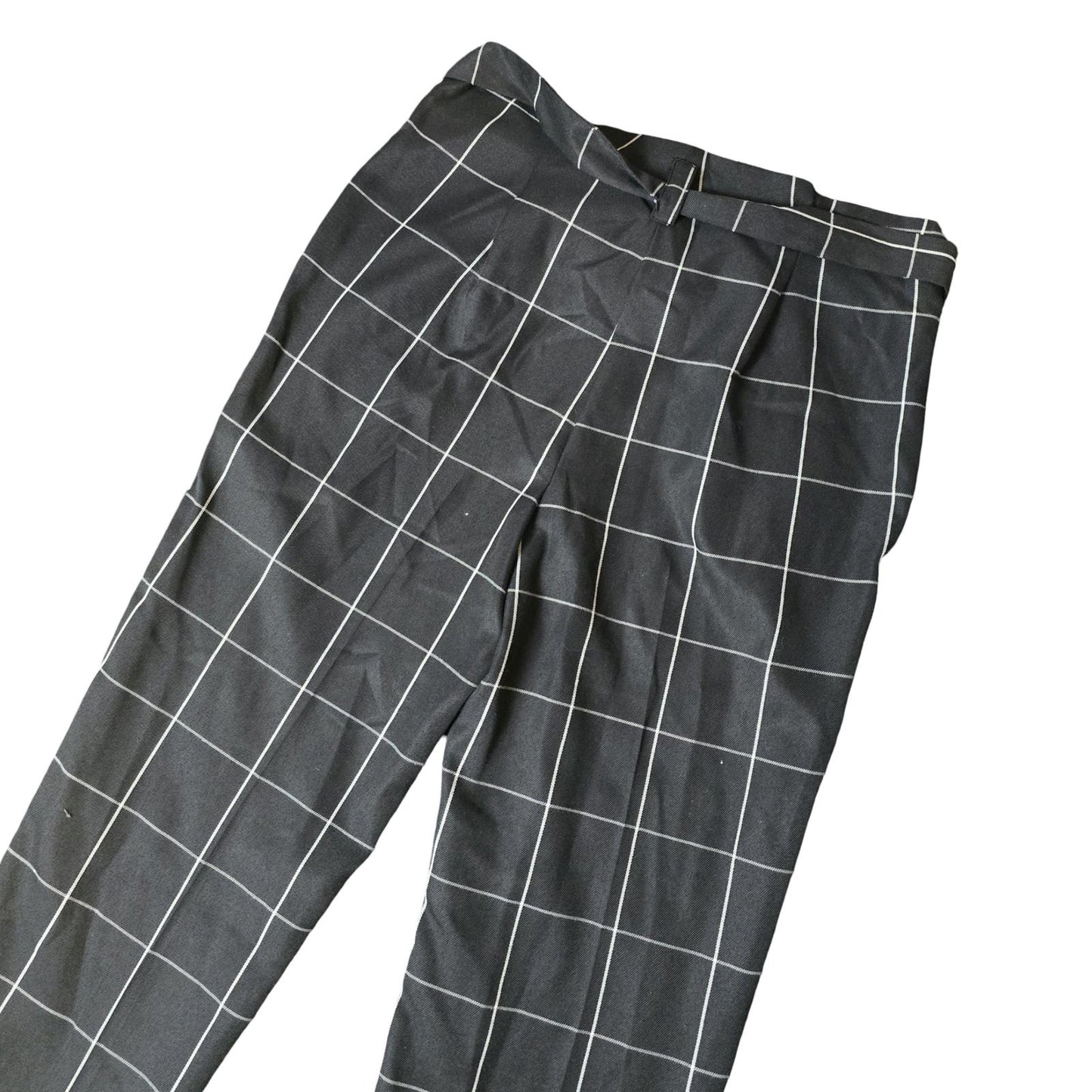 Primark Black & White Check Trousers Size 16 High Waisted Belted