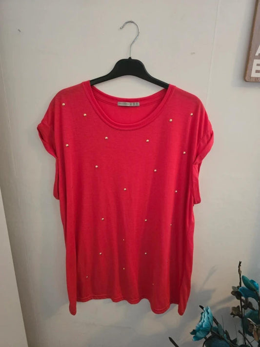 Primark Ladies Pink & Gold Stud T-Shirt Size 20
