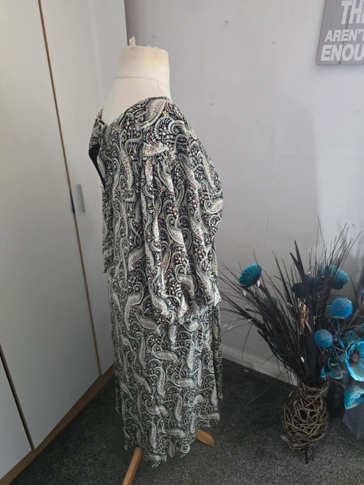 FatFace "Copper & Black" Green Multi Patterned Midi Dress Size 24