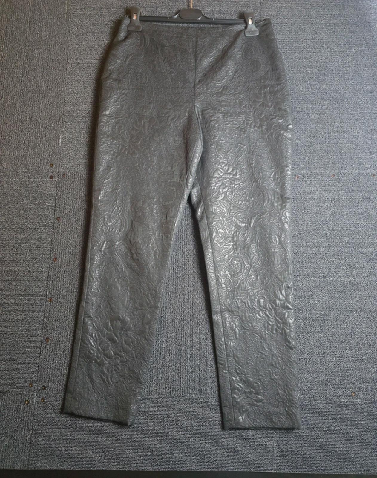 Autograph Black Patterned Slim Leg Trousers Size 10 High Waisted Smart Causal