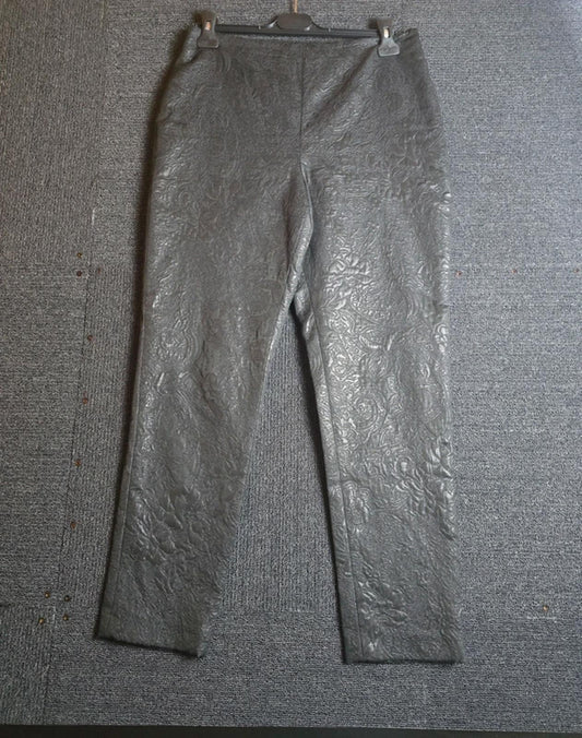 Autograph Black Patterned Slim Leg Trousers Size 10 High Waisted Smart Causal