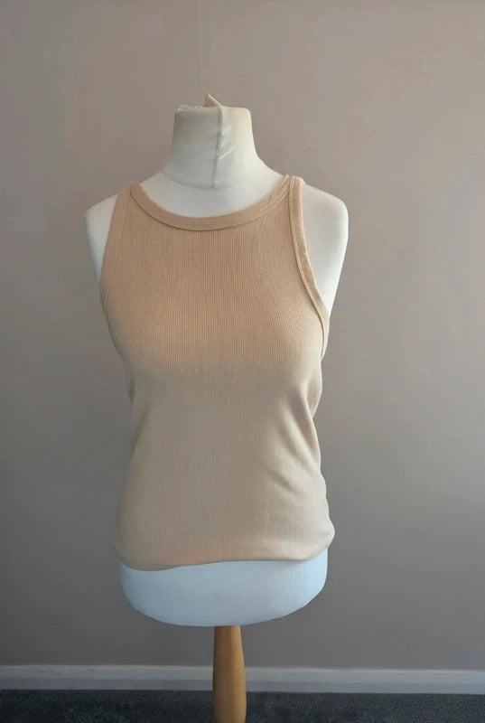 Primark Beige Ribbed Racerback Vest Top Size Medium Size 12-14