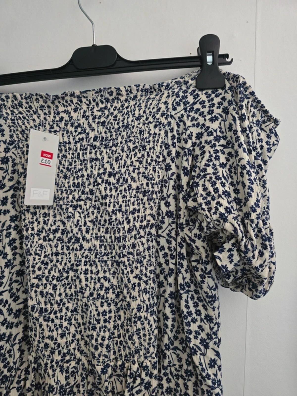 F&F Cream & Navy Floral Off-The-Shoulder Top Size 18