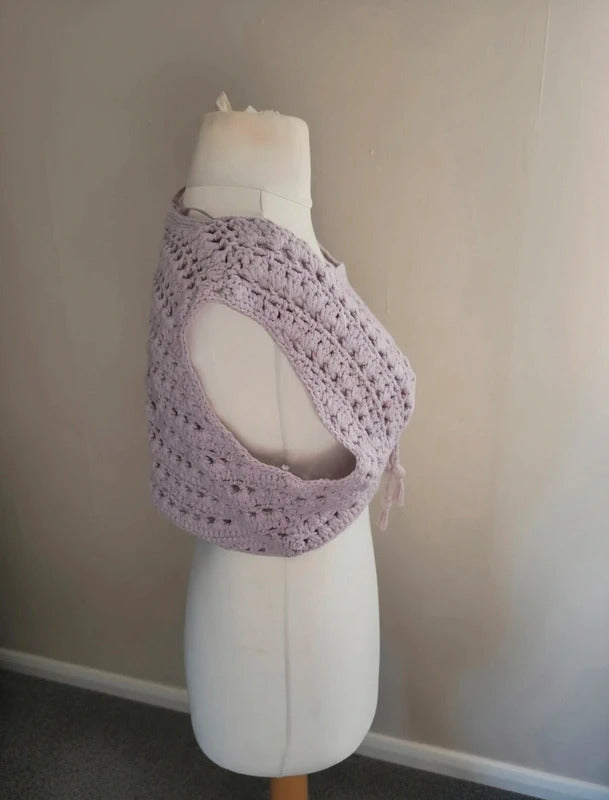 Monsoon Lilac Crochet Tie-Front Bolero Shrug L Size 16-18