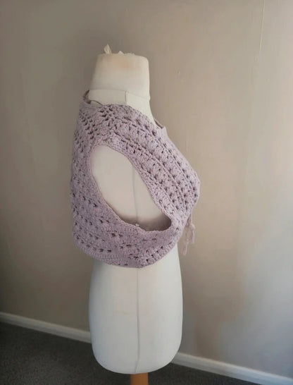 Monsoon Lilac Crochet Tie-Front Bolero Shrug L Size 16-18