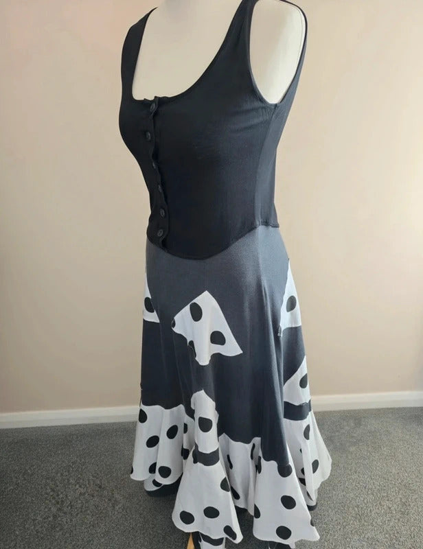 Joseph Janard  Black & White Polka Dot Flared Midi Maxi Dress EU 40 Size 12