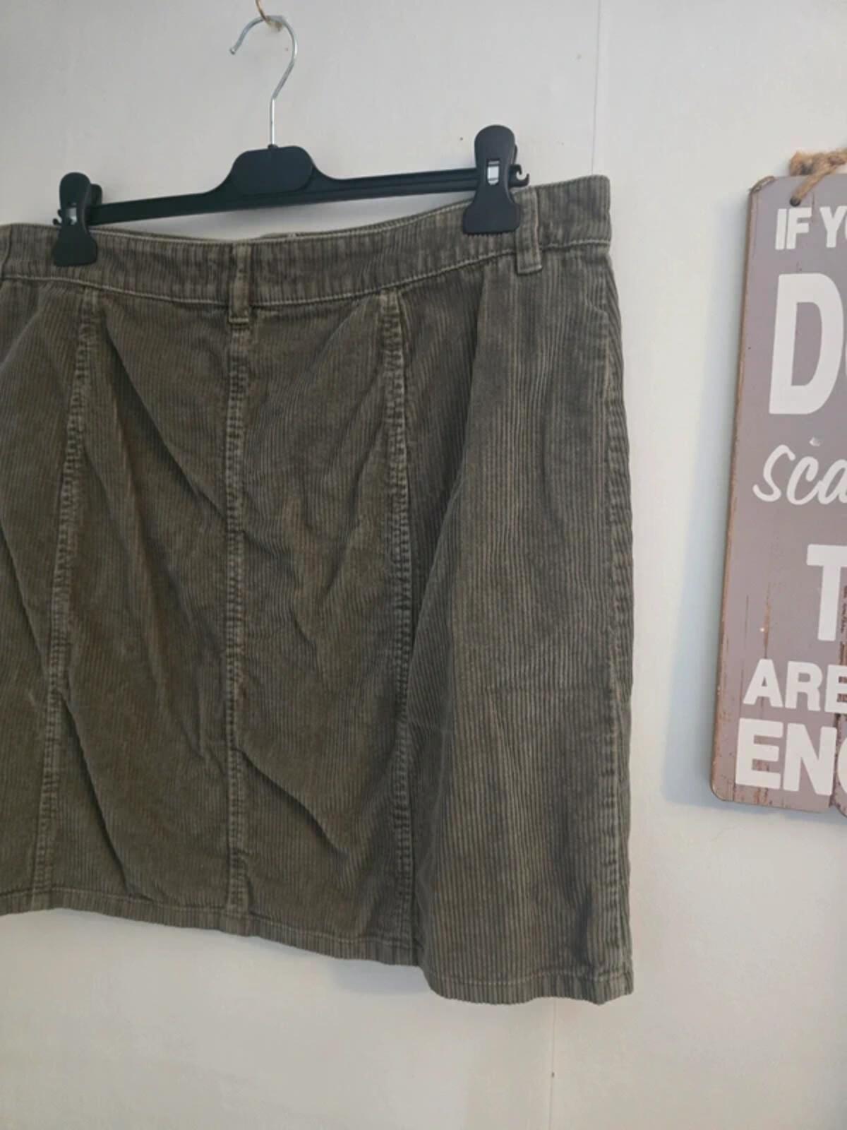 Next Khaki Green Cord Mini to Knee Skirt Size 16 Tall 100% Cotton