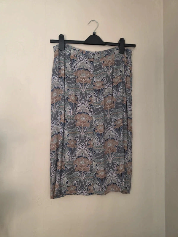 Laura Ashley Women's Green Grey Floral Botanical Midi Skirt Size 12 NWT