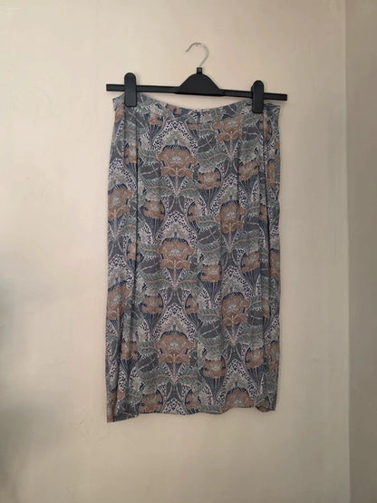 Laura Ashley Women's Green Grey Floral Botanical Midi Skirt Size 12 NWT