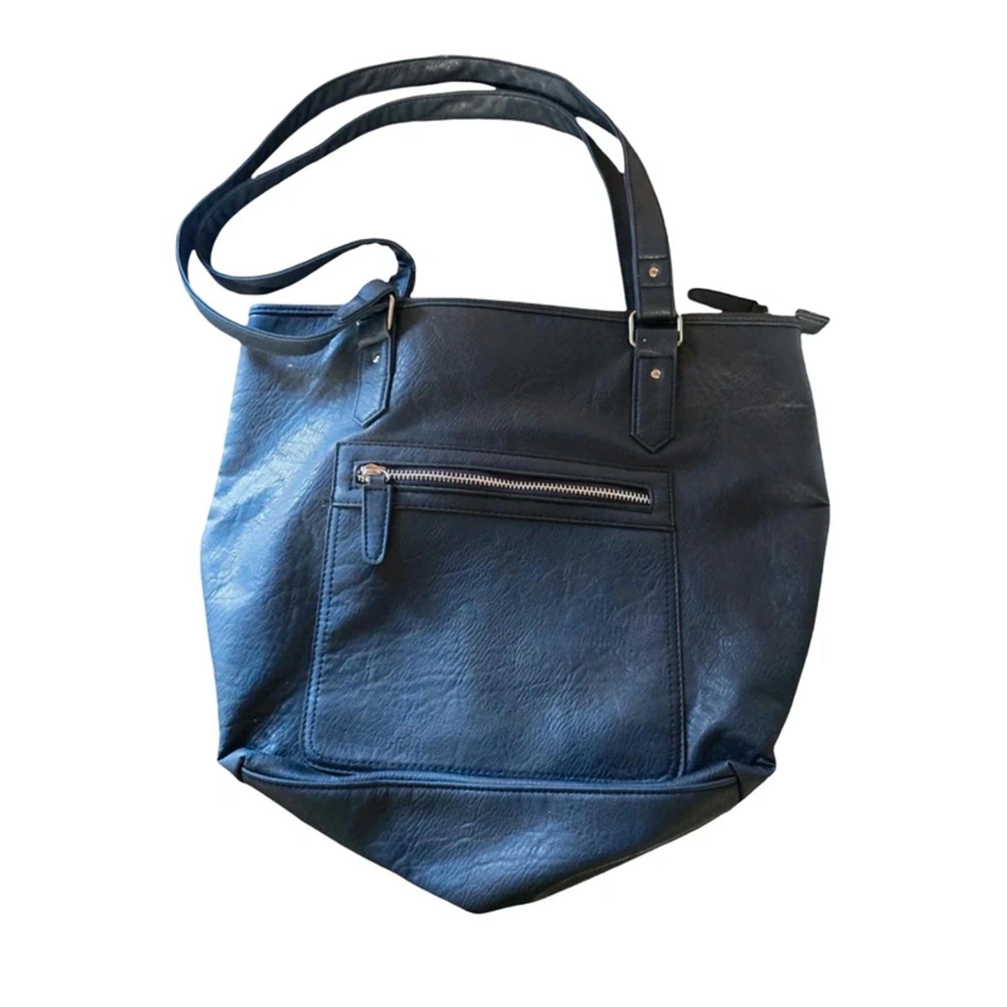 Isle Navy Faux Leather Shoulder Tote Bag With Outer Zip Pocket