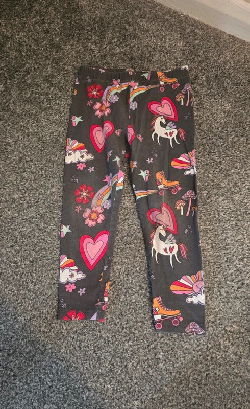 Tu Girls Black & Multicoloured Printed Stretch Cotton Leggings Size 4 Years