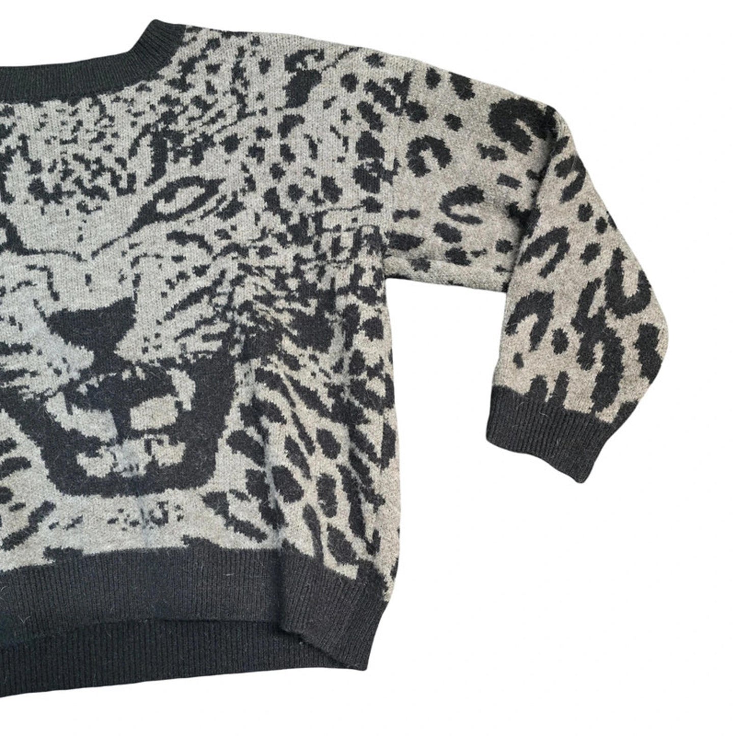 Qed London Animal Print Jumper Grey & Black Size 10/12 Statement Knit