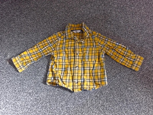 M&Co Baby Yellow & Navy Checked Long Sleeve Cotton Flannel Shirt 6-9 Months