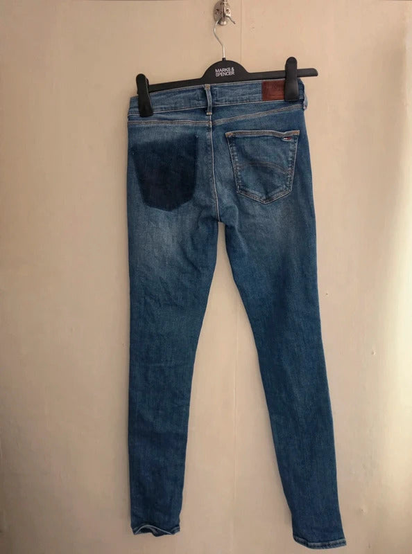 Tommy Jeans Blue Contrast Panel Mid-Rise Skinny Jeans Size W27 L32 (UK Size 8)