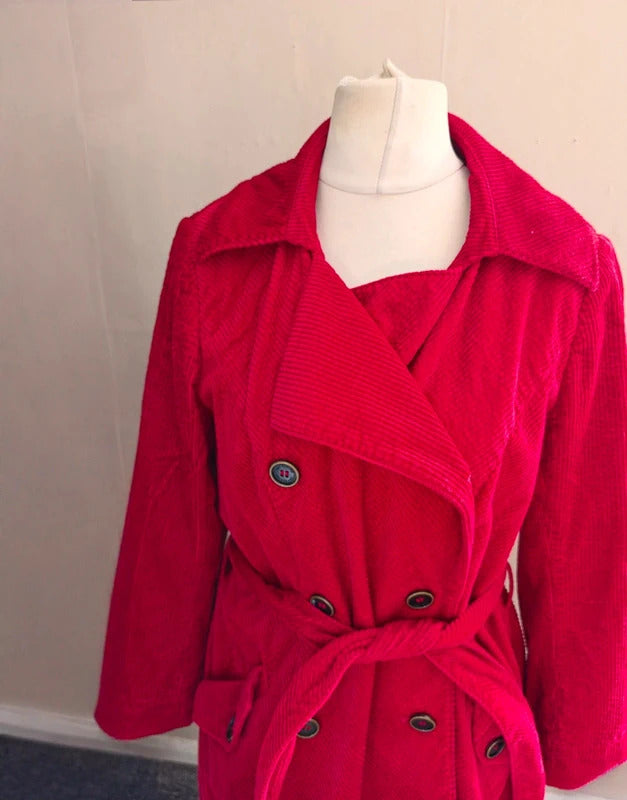 Per Una Marks & Spencer Red Corduroy Belted Jacket Size 16