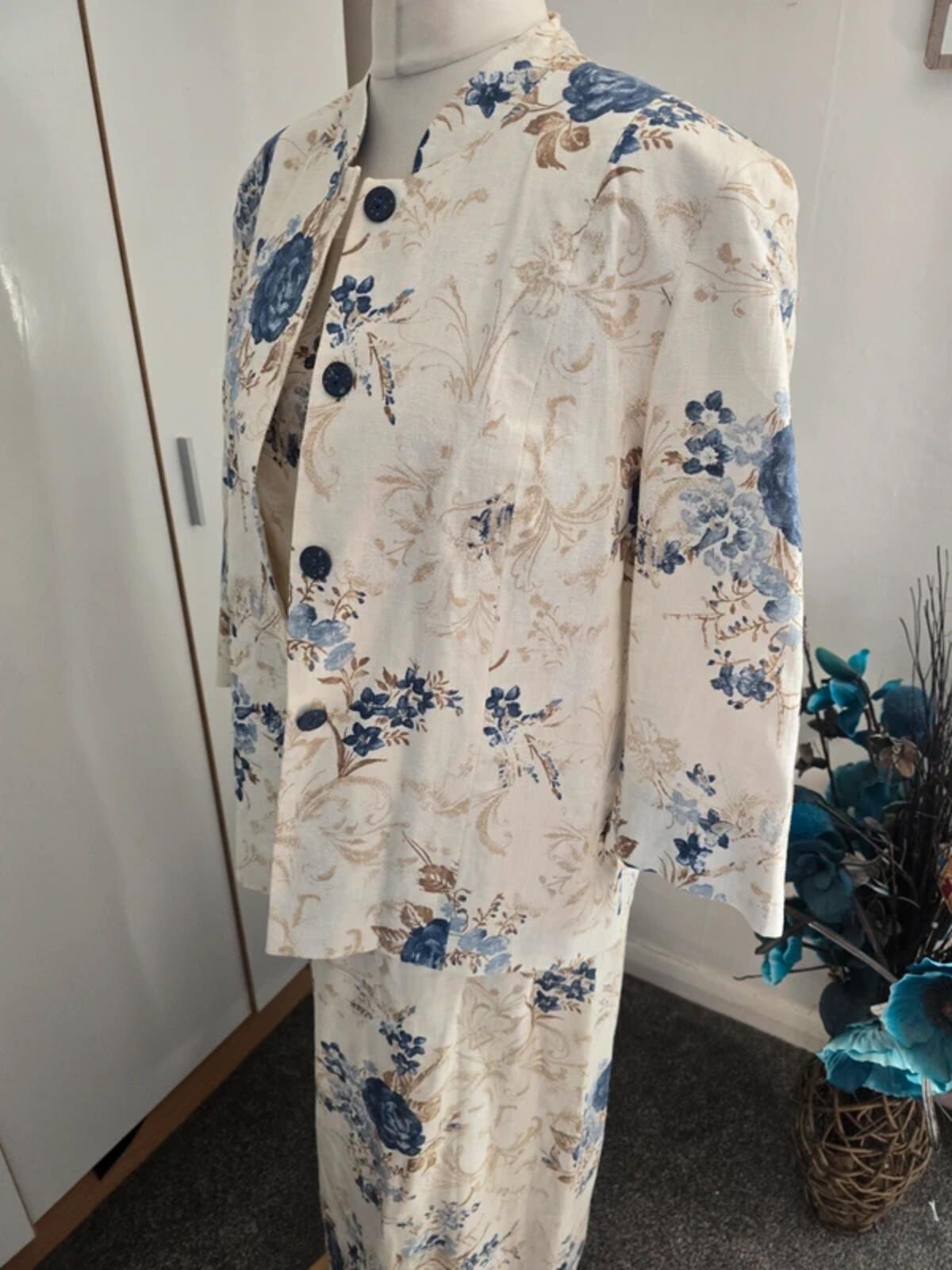 Bianco 100% Linen Occasion Dress & Blazer Set Size 14