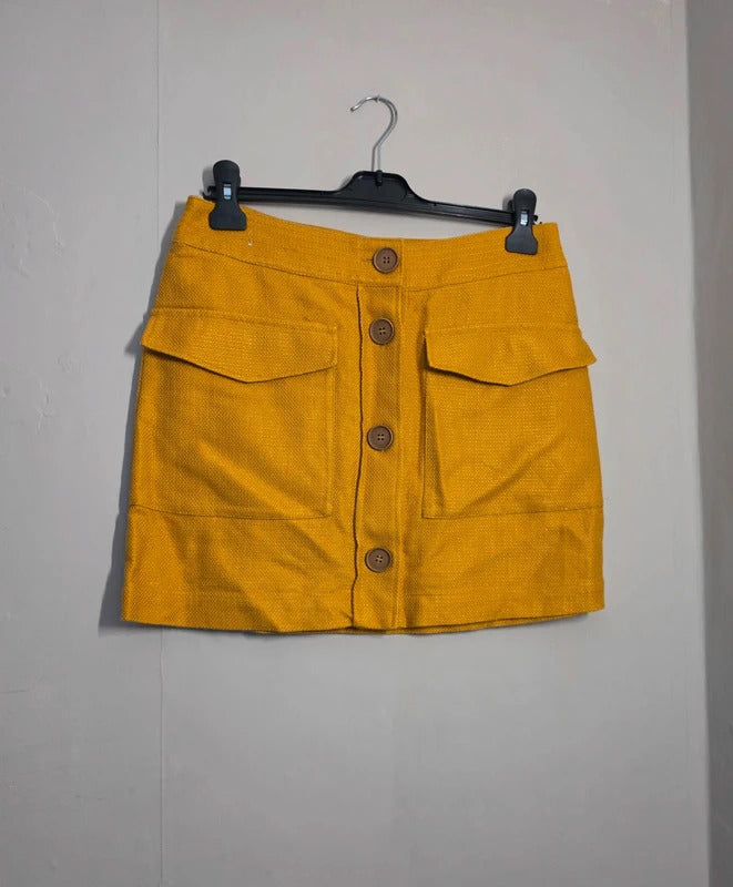 Next Mustard Yellow Button Front Mini Skirt with Pockets – Size 10