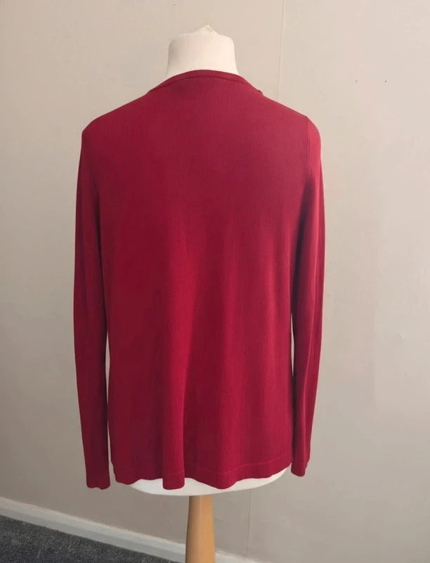 Kaffe Red Open Front Long Sleeved Mid Length Cardigan S Size 10-12
