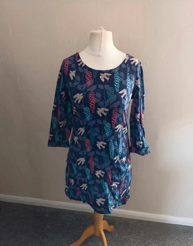Lily & Me Navy Bird & Botanical Print Tunic Dress Size 10