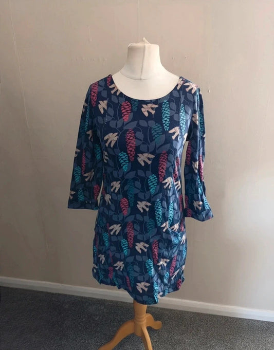Lily & Me Navy Bird & Botanical Print Tunic Dress Size 10