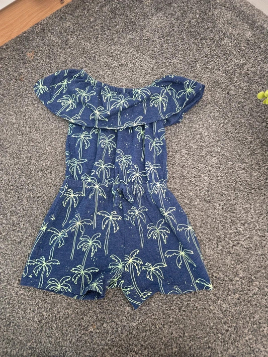 M&Co Girls Navy & Green Palm Tree Print Playsuit Age 3-4 Years