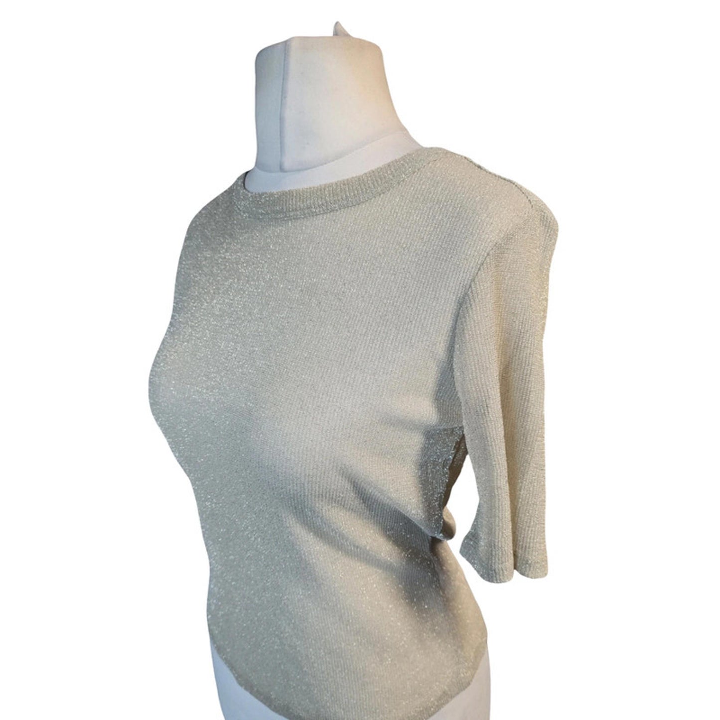Next Gold Glitter Knit Top Size 12 Short Sleeve Round Neck New