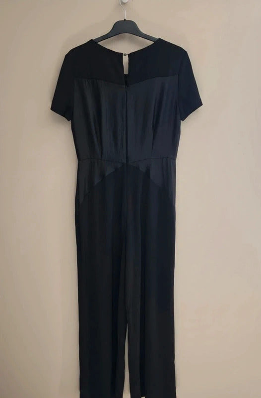 Marks & Spencer Black Silky Short Sleeved Flared Jumpsuit Size 12 Regular