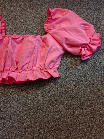 SHEIN Girls Pink Puff Sleeve Cropped Top Age 9 Years