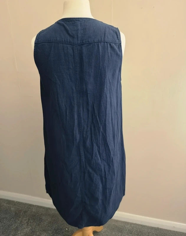 Gap Navy Embroidered Linen Blend Tunic Dress Size S Petite Size 8–10