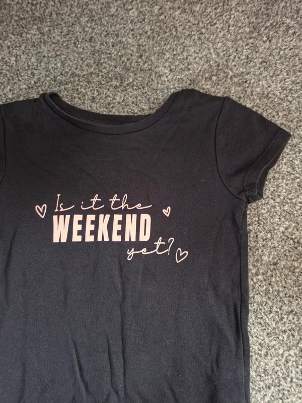 George Girls Black "Is It The Weekend Yet?" Slogan T-Shirt Age 4-5 Years