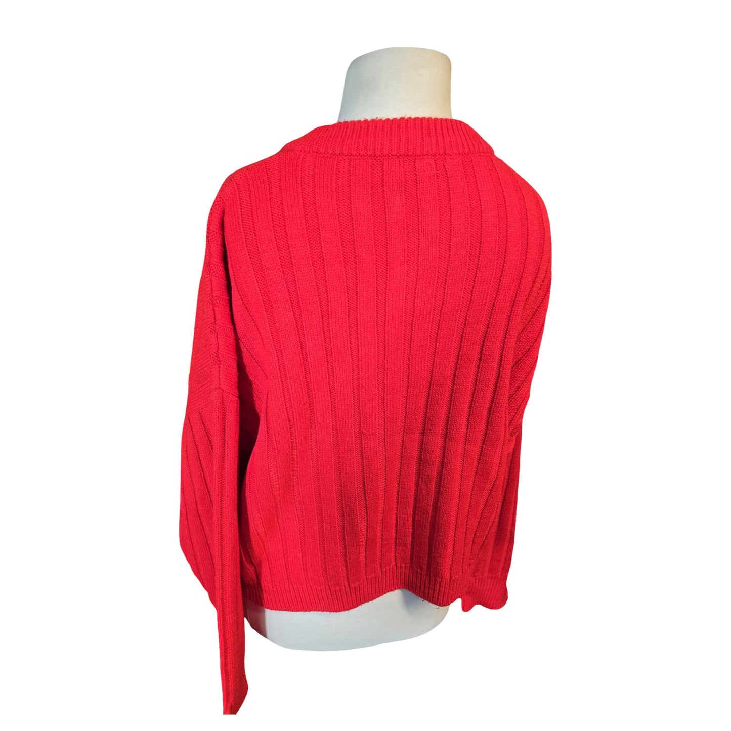 Topshop Red Oversized Ribbed Knit Jumper – V Neck – Size 16