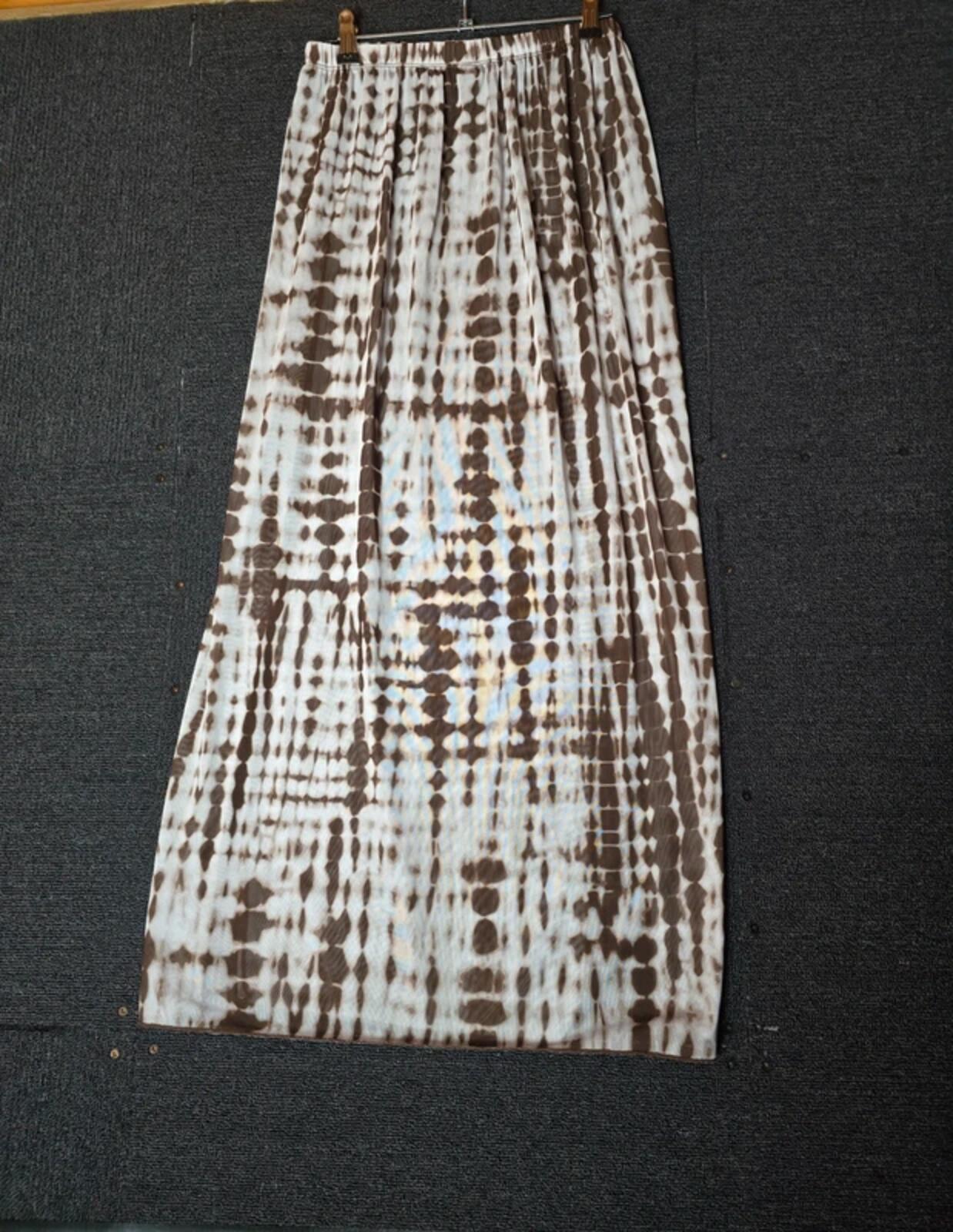 White & brown patterned midi sheer skirt with front slits small 8-10