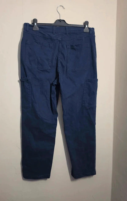 Tu Dark Navy Blue Cargo Trousers Cropped Slim Leg Size 14