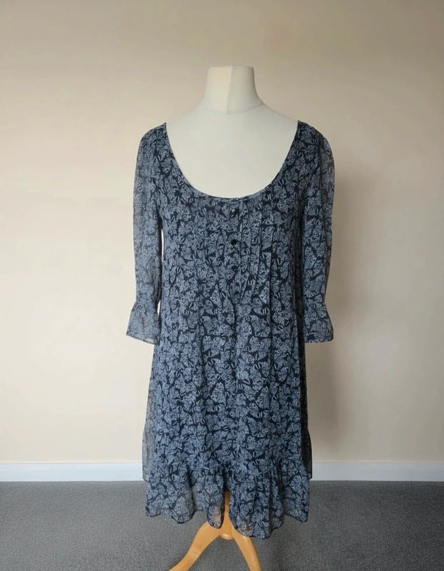 Next Black & White Floral Frilly Dress – Size 12