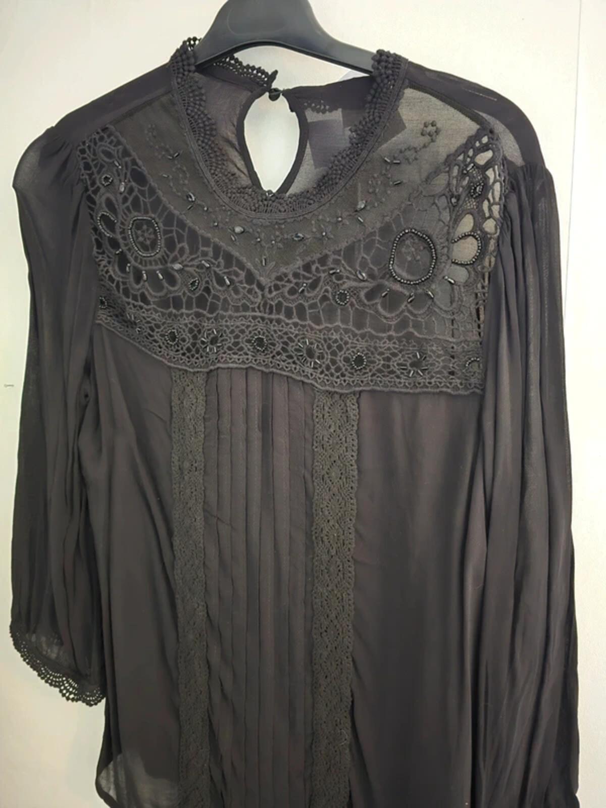 Monsoon Black Beaded High Neck Blouse Size 12 NWT