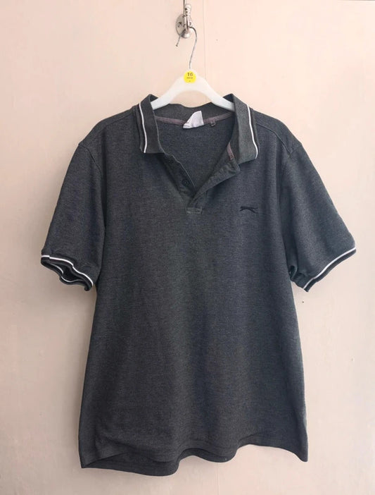 Slazenger Men's Grey Short Sleeved Polo Shirt Logo Size Large