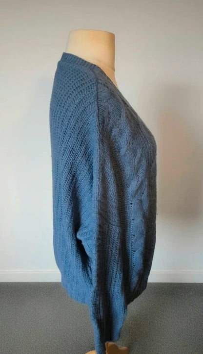 Tu Blue Cable Knit Open Front Cardigan Relaxed Fit Size 18