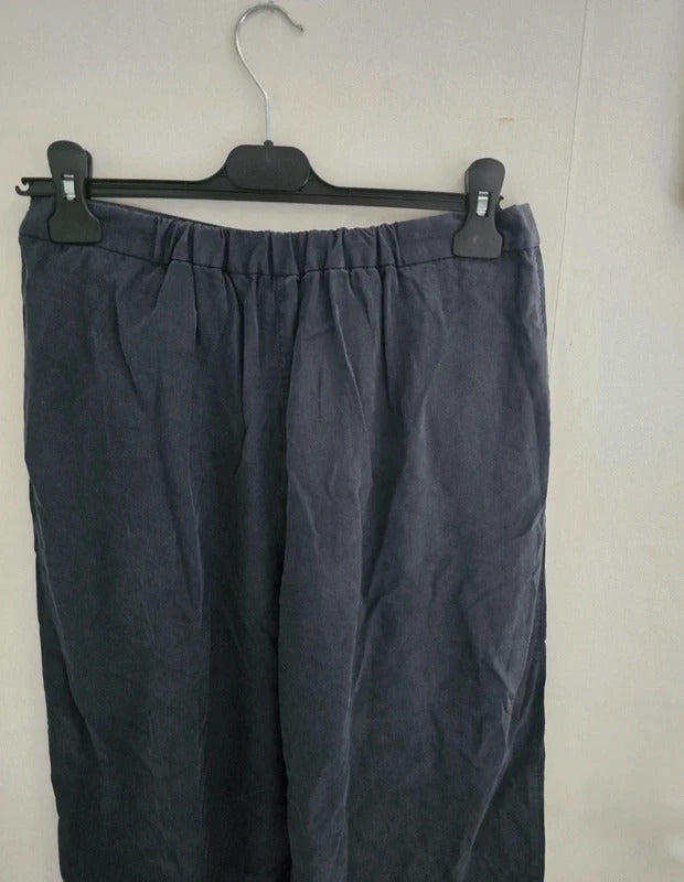 Laura Ashley Navy Tencel High Waisted Cropped Flared Trousers Size 10